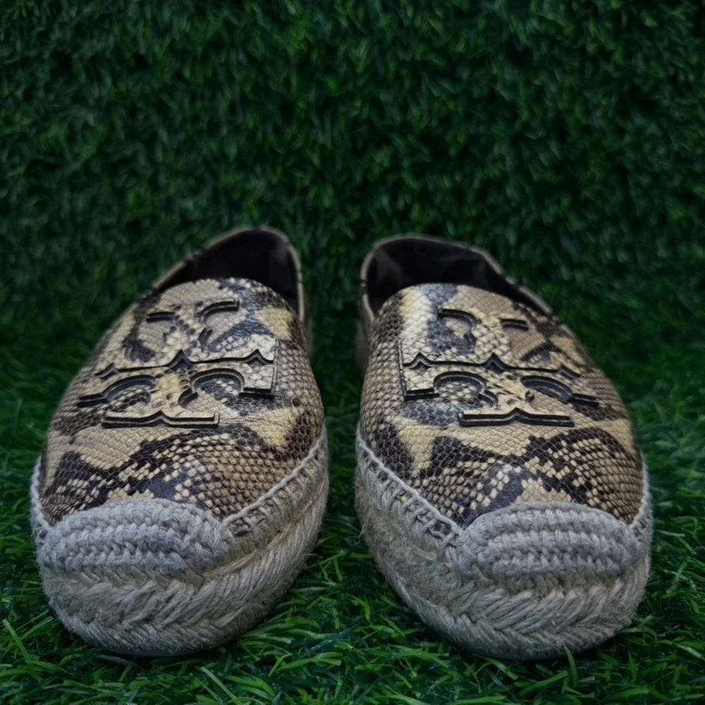 Tory Burch Slip On Women 7M Ines‎ Espadrille Tan Snakeskin Leather Platform